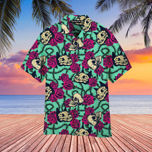 Halloween Skull and Roses Aloha Hawaiian Shirts For Men & For Women Couples - HAW1447