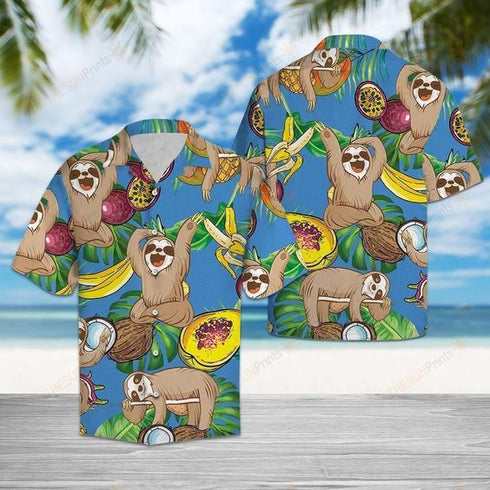 Sloth Loves Fruit - Aloha Hawaiian Shirts For Men & For Women Couples - HAW1336