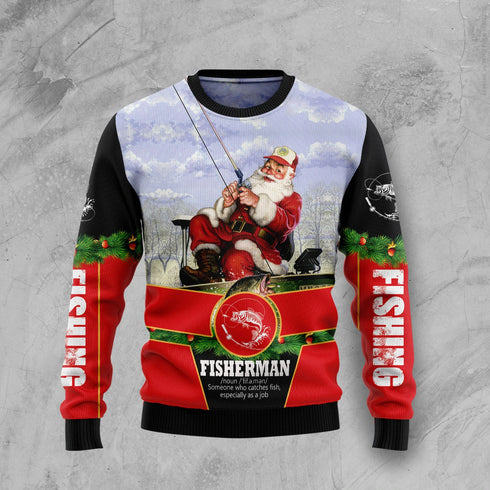 Santa Fisherman Funny Ugly Christmas Sweater For Men & Women Adult - Christmas Gifts