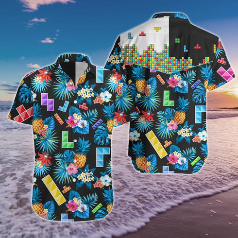 Colorful Tetris Game - Aloha Hawaiian Shirts For Men & For Women Couples - HAW1331