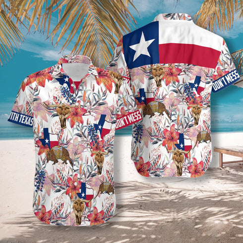 Texas Longhorn Bluebonnet And Armadillo Cool Design - Aloha Hawaiian Shirts For Men & For Women Couples - HAW1056