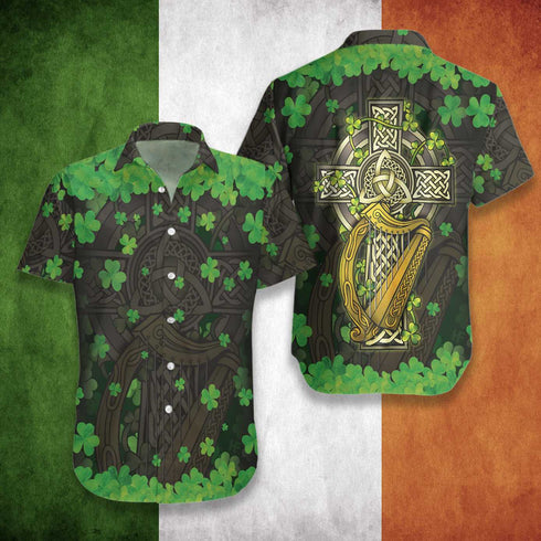 St. Patrick's Day The Celtic Cross Harp Cool Design - Aloha Hawaiian Shirts For Men & For Women Couples - HAW1017