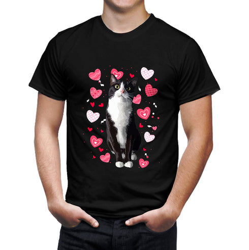 Tuxedo Cat Valentine Heart Paw For Kitten And Cat Mom Dad Family Unisex T-shirt For Men & For Women Valentine's Gift