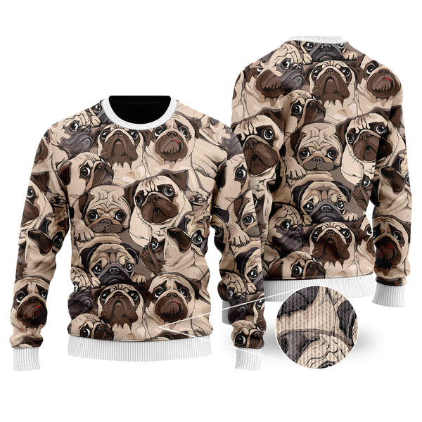 Cute Pug Dog - Ugly Christmas Sweater For Women & Men - Adult - Gift for Dog Lovers