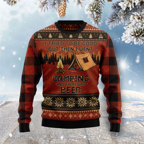 I Tried To Be Good But Then I Went Camping Funny Ugly Christmas Sweater For Men & Women Adult - Christmas Gifts