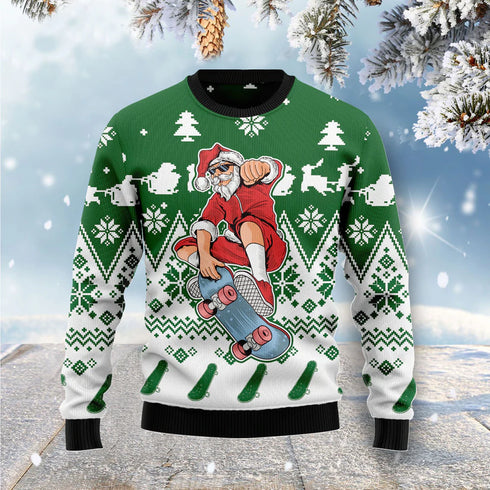 Santa Claus Skateboarding Funny Ugly Christmas Sweater For Men & Women Adult - Christmas Gifts
