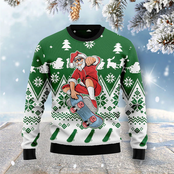 Santa Claus Skateboarding Funny Ugly Christmas Sweater For Men & Women Adult - Christmas Gifts