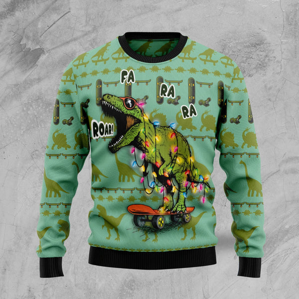 Skateboard Dinosaur Funny Ugly Christmas Sweater For Men & Women Adult - Christmas Gifts