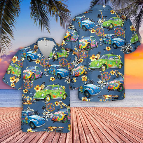 VW Beetle Hippie Aloha Hawaiian Shirts For Men & For Women Couples - HAW1482