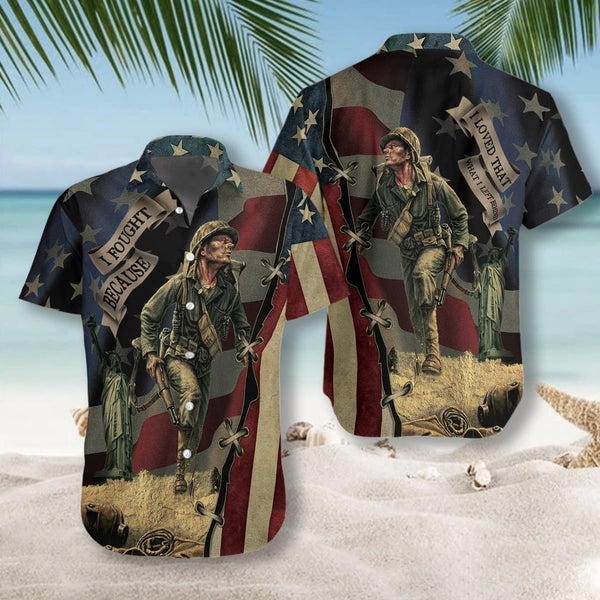 Memorial Day I Fought Because I Love Veteran Cool Design - Aloha Hawaiian Shirts For Men & For Women Couples - HAW1194