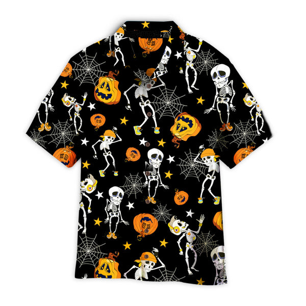 Halloween Funny Skeleton and Pumpkin Pattern - Aloha Hawaiian Shirts For Men & For Women Couples - HAW1461
