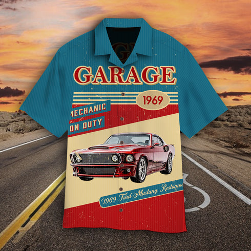 1969 Ford Mustang Restomod Aloha Hawaiian Short Sleeve Shirt For Men