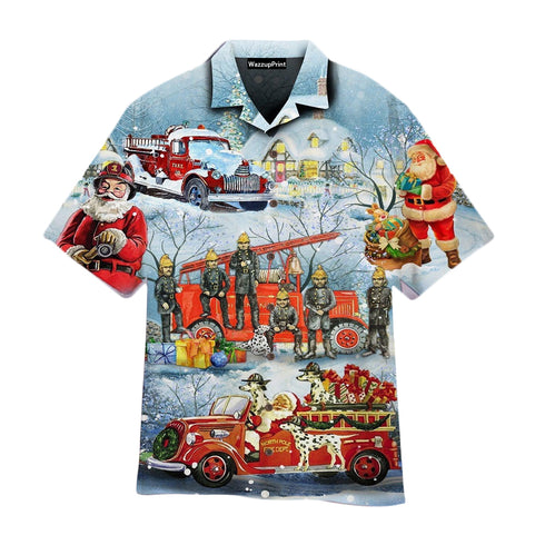 Merry Christmas Santa and Firefighter Aloha Hawaiian Shirts For Men & For Women - HAW1513