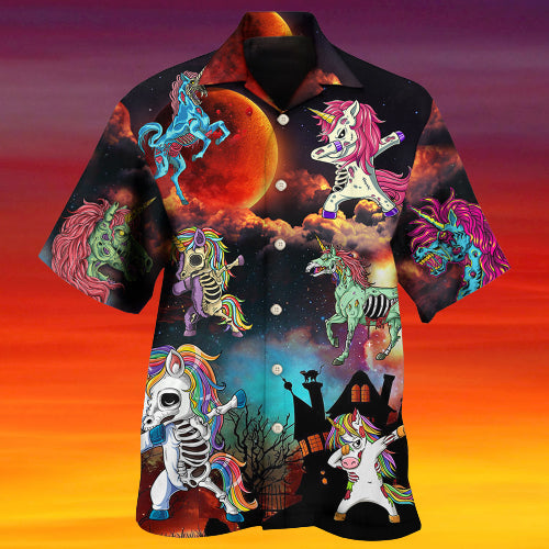 Halloween Zombie Unicorn Dabbing - Aloha Hawaiian Shirts For Men & For Women Couples - HAW1410
