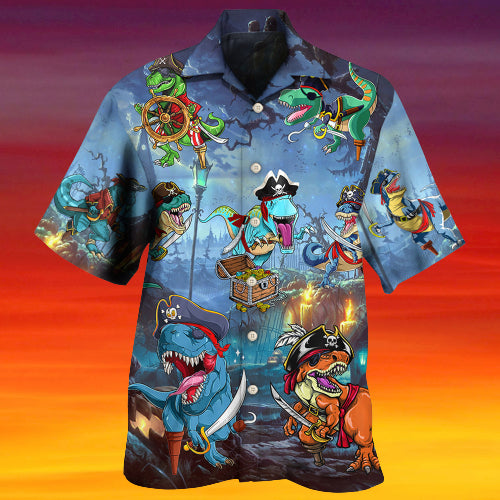 Halloween Pirate Dinosaur Scary - Aloha Hawaiian Shirts For Men & For Women Couples - HAW1407