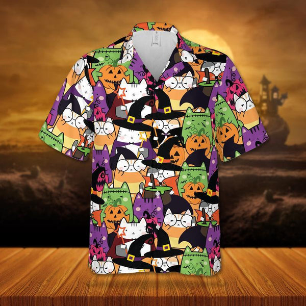 Halloween Cute Witch Cat - Aloha Hawaiian Shirts For Men & For Women Couples - HAW1421