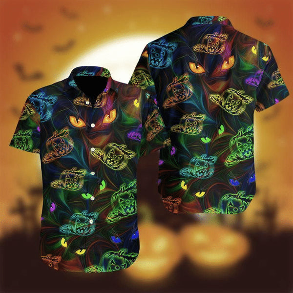 Halloween Cat Eyes Scary Night - Aloha Hawaiian Shirts For Men & For Women Couples - HAW1427