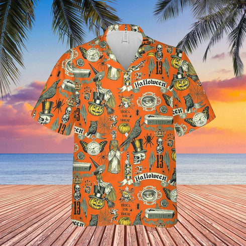 Halloween Trick or Treat - Aloha Hawaiian Shirts For Men & For Women Couples - HAW1428