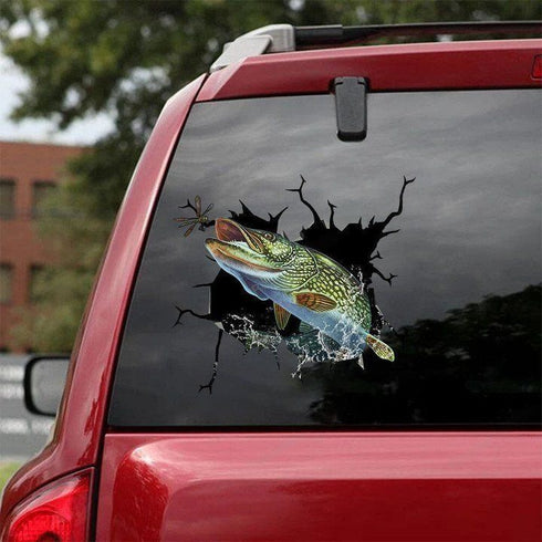 Pike Fishing Cracked Car Decal Sticker - Waterproof - PVC Vinyl - S1049
