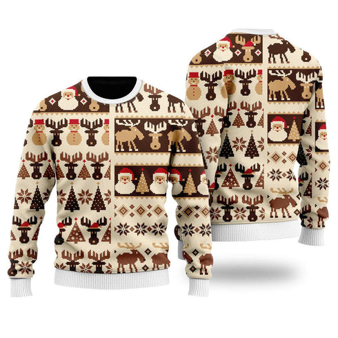 Santa and Deer Christmas Pattern Ugly Christmas Sweater For Men & Women Adult - Christmas Gifts