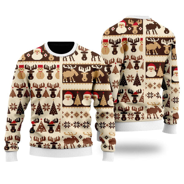 Santa and Deer Christmas Pattern Ugly Christmas Sweater For Men & Women Adult - Christmas Gifts