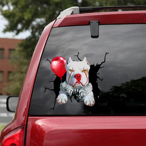 Halloween Funny Pitbull Dog Face Cracked Car Decal Sticker - Waterproof - PVC Vinyl - S1053