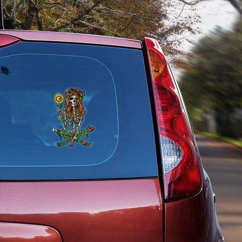 Halloween Hippie Sunflower Girl Skeleton Transparent Vinyl Decal - Waterproof - PVC Vinyl - TDCA1006
