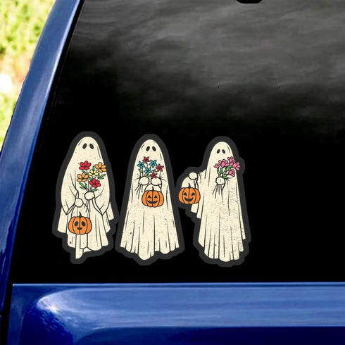 Halloween Vintage Floral Ghost Transparent Vinyl Decal - Waterproof - PVC Vinyl - TDCA1005