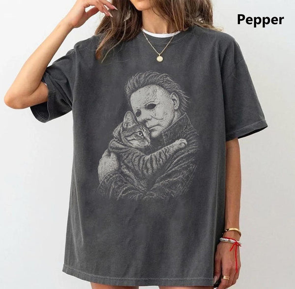 Funny Michael With His Cat Halloween Shirt