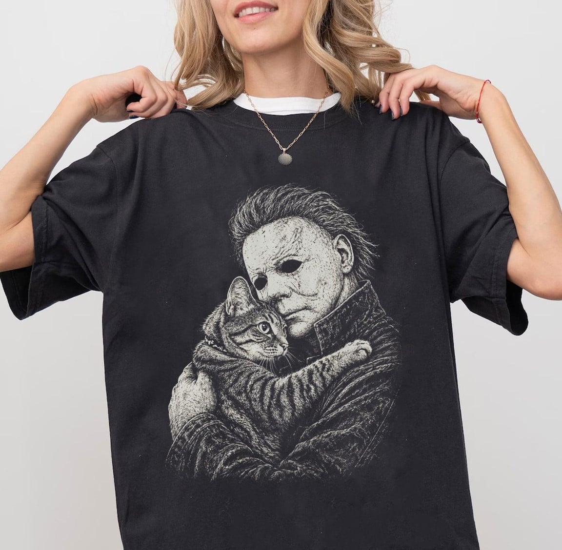 Funny Michael With His Cat Halloween Shirt
