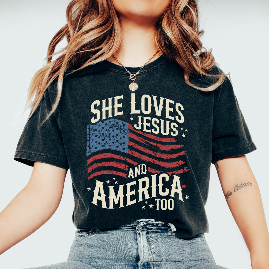 She Loves Jesus and America Too 4th of July Shirt