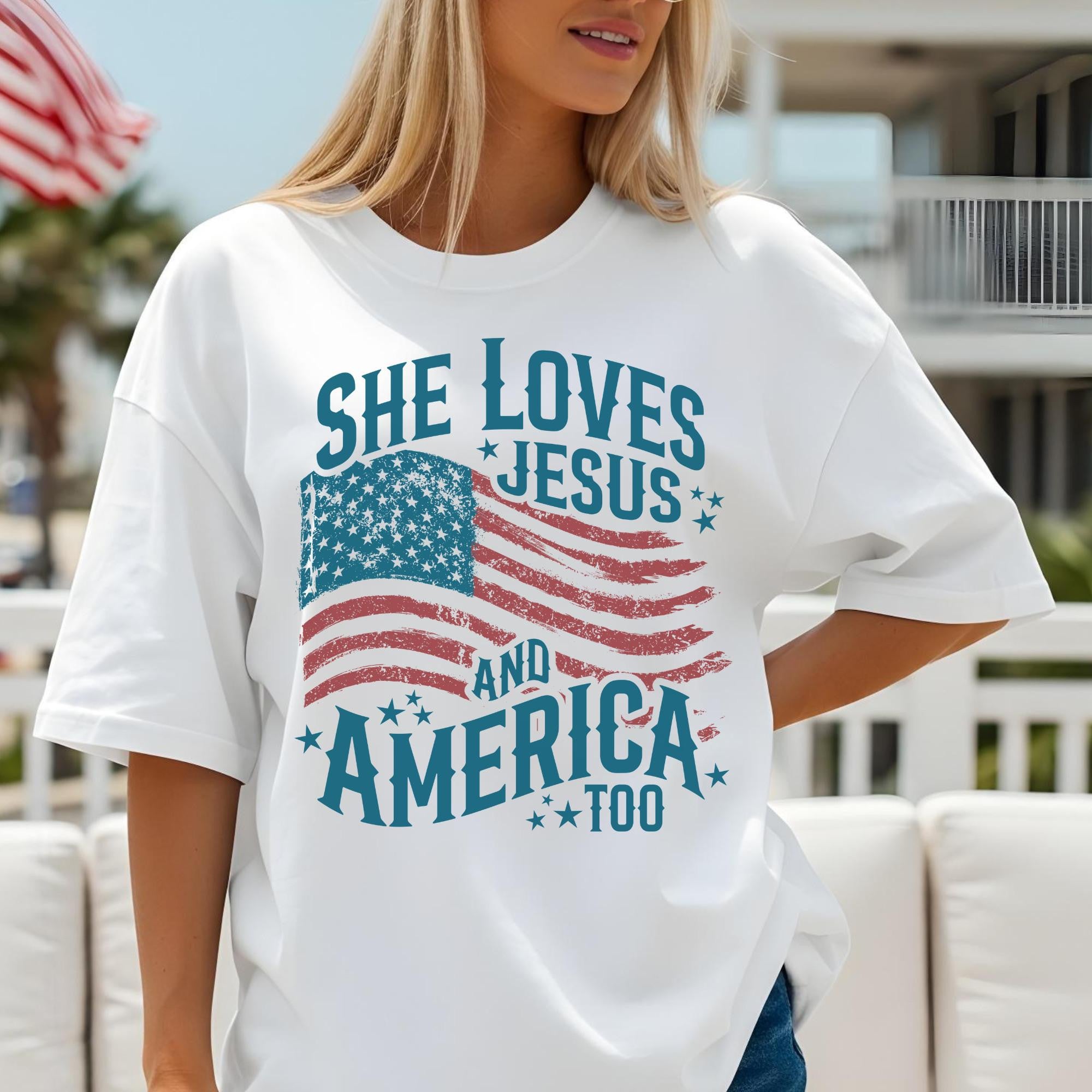 She Loves Jesus and America Too 4th of July Shirt