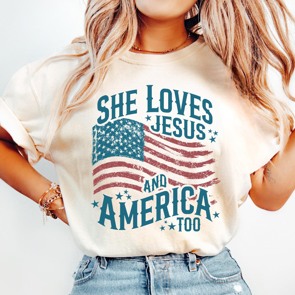 She Loves Jesus and America Too 4th of July Shirt