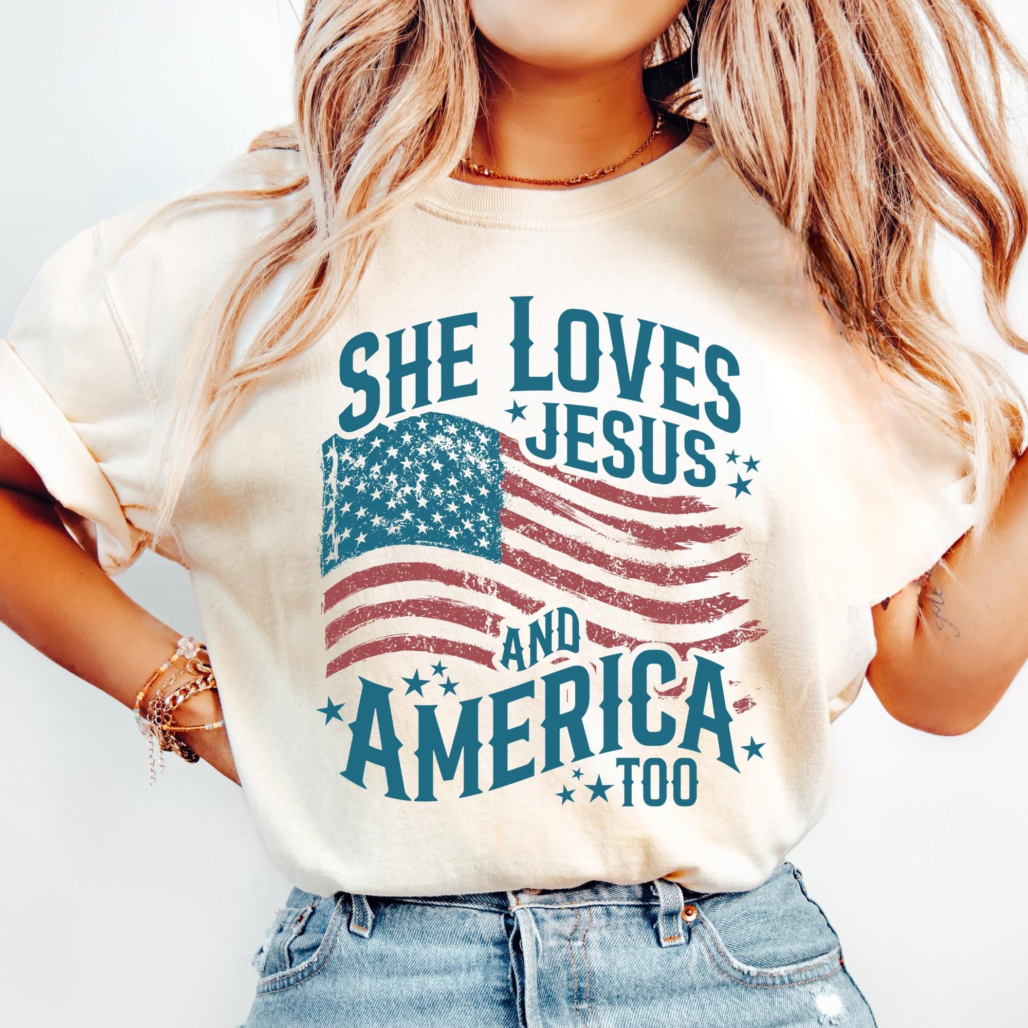 She Loves Jesus and America Too 4th of July Shirt