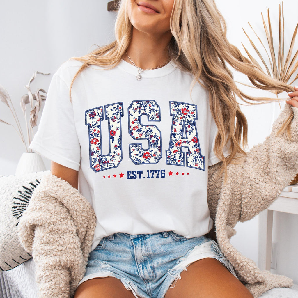 Floral USA Patriotic 4th of July Shirt