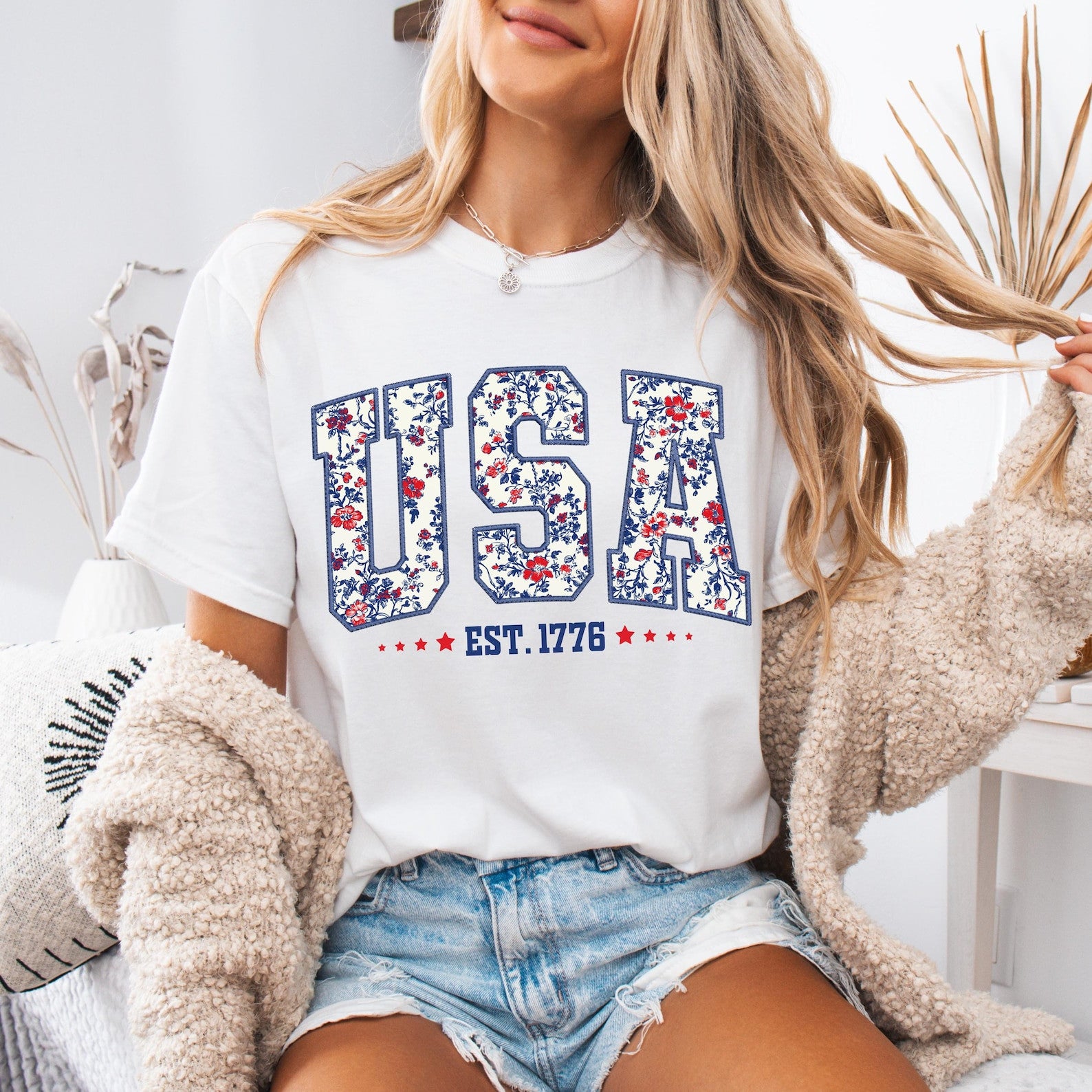 Floral USA Patriotic 4th of July Shirt
