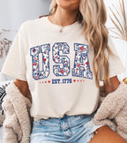 Floral USA Patriotic 4th of July Shirt