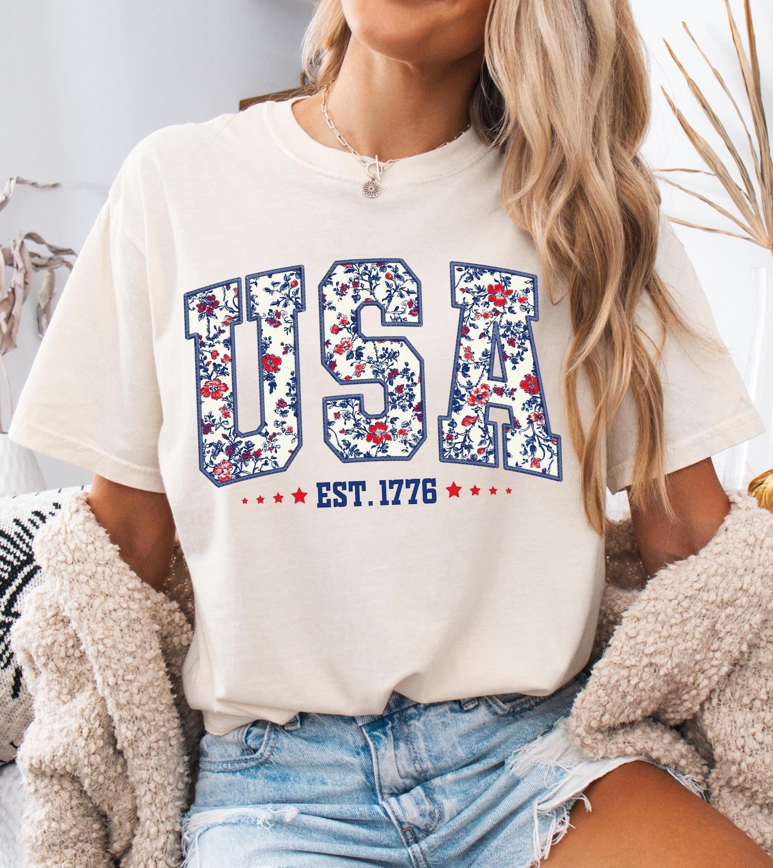Floral USA Patriotic 4th of July Shirt