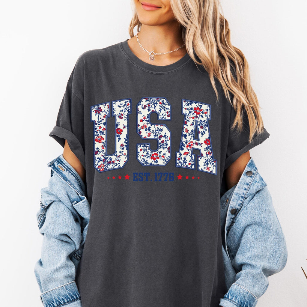 Floral USA Patriotic 4th of July Shirt