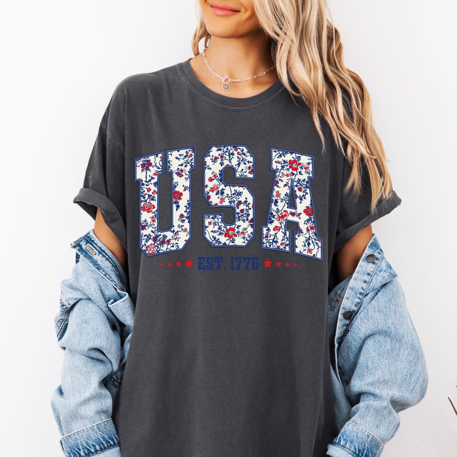 Floral USA Patriotic 4th of July Shirt