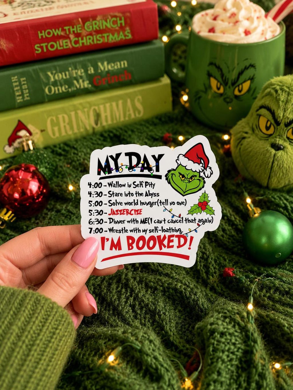 Funny I'm Booked Grinch Christmas Sticker