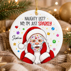 Funny Santa Bedazzled Face Mask Ornament, Christmas Decor | Best Friend Gift
