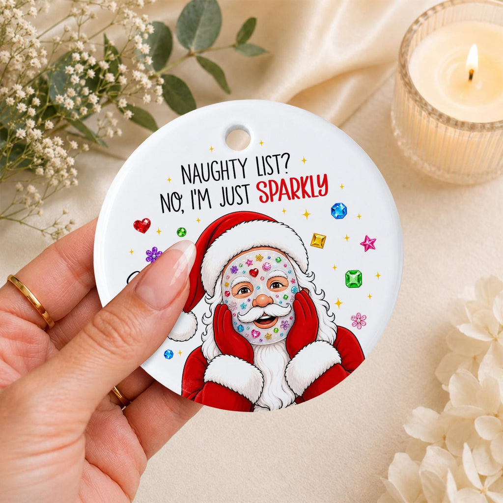 Funny Santa Bedazzled Face Mask Ornament, Christmas Decor | Best Friend Gift