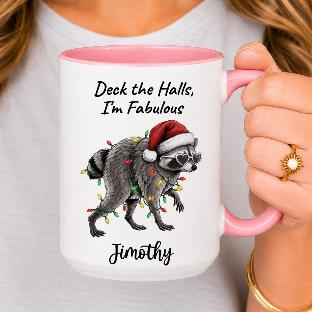 Funny Deck The Hall Jimothy Raccoon Christmas Coffee Mug