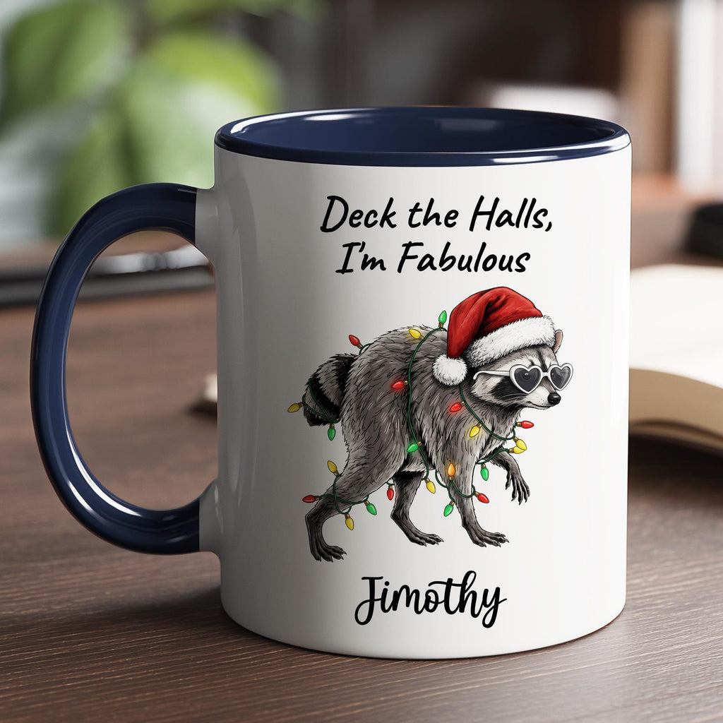 Funny Deck The Hall Jimothy Raccoon Christmas Coffee Mug