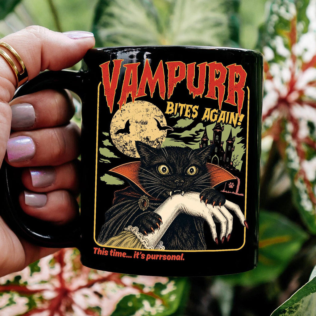 Funny Vampire Cat Mug, Halloween Gift for Cat Lover, Halloween Coffee Mug