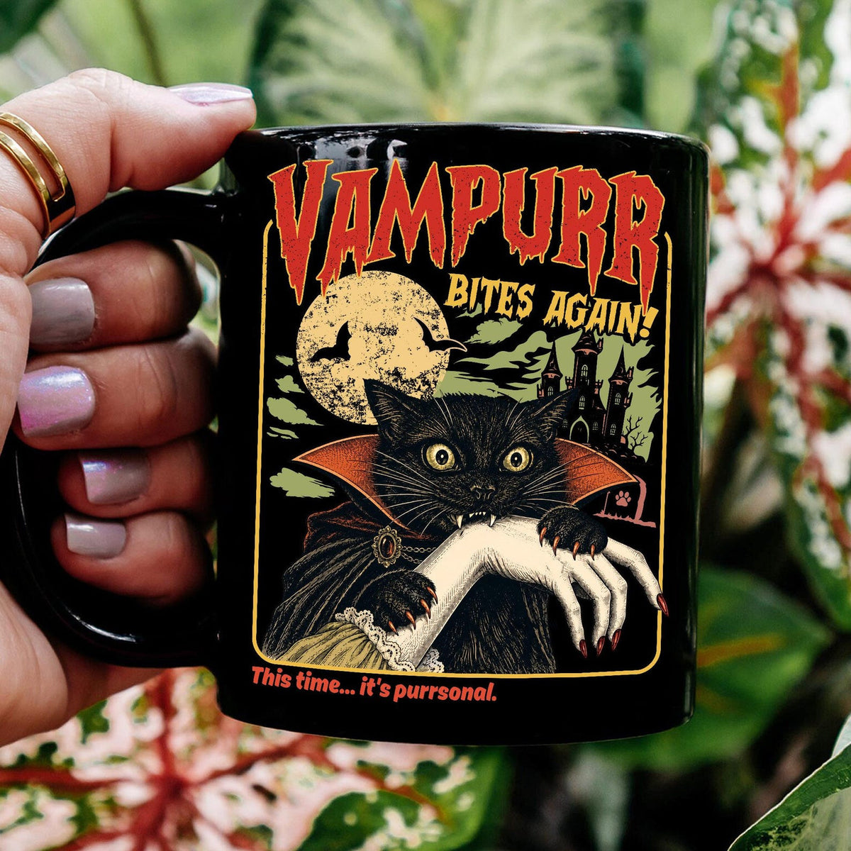 Funny Vampire Cat Mug, Halloween Gift for Cat Lover, Halloween Coffee Mug