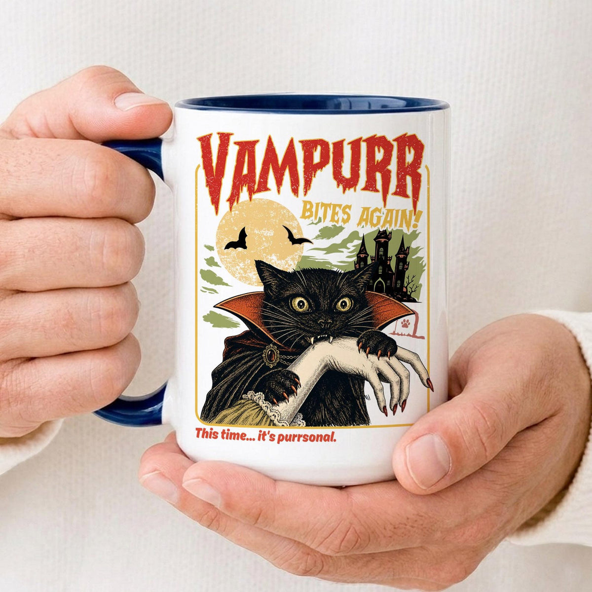 Funny Vampire Cat Mug, Halloween Gift for Cat Lover, Halloween Coffee Mug