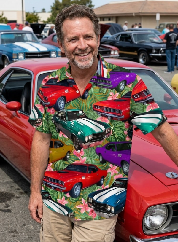 Retro Muscle Car Cool Design Aloha Hawaiian Shirts For Men