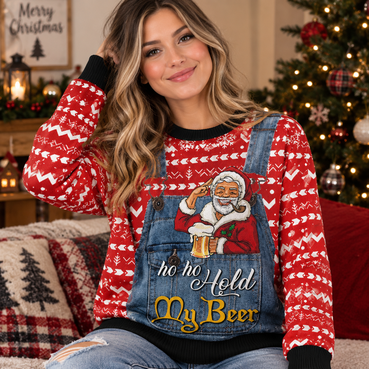Santa Ho Ho Hold My Beer Funny Ugly Christmas Sweater For Women & Men - Christmas Gift